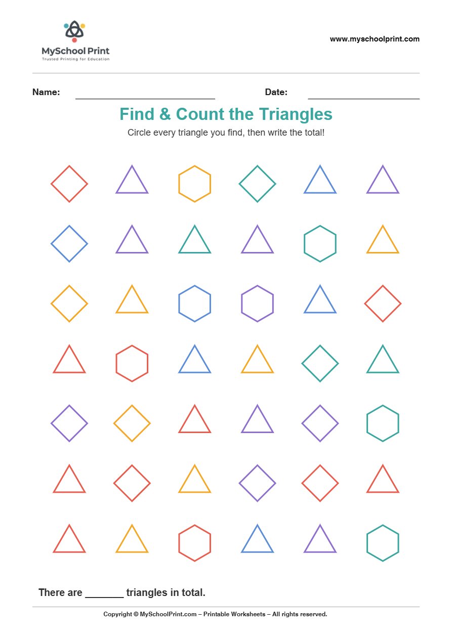 2d findcount triangle worksheet for kids