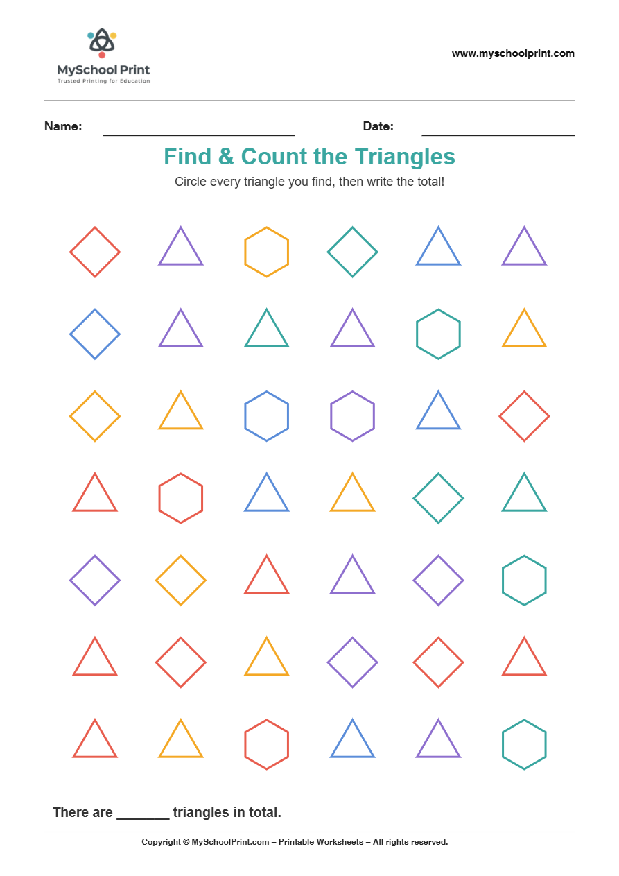 2d findcount triangle worksheet for kindergarten kids