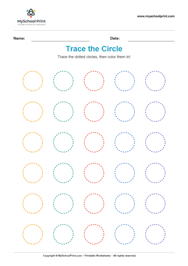 2d trace circle worksheet for kindergarten kids