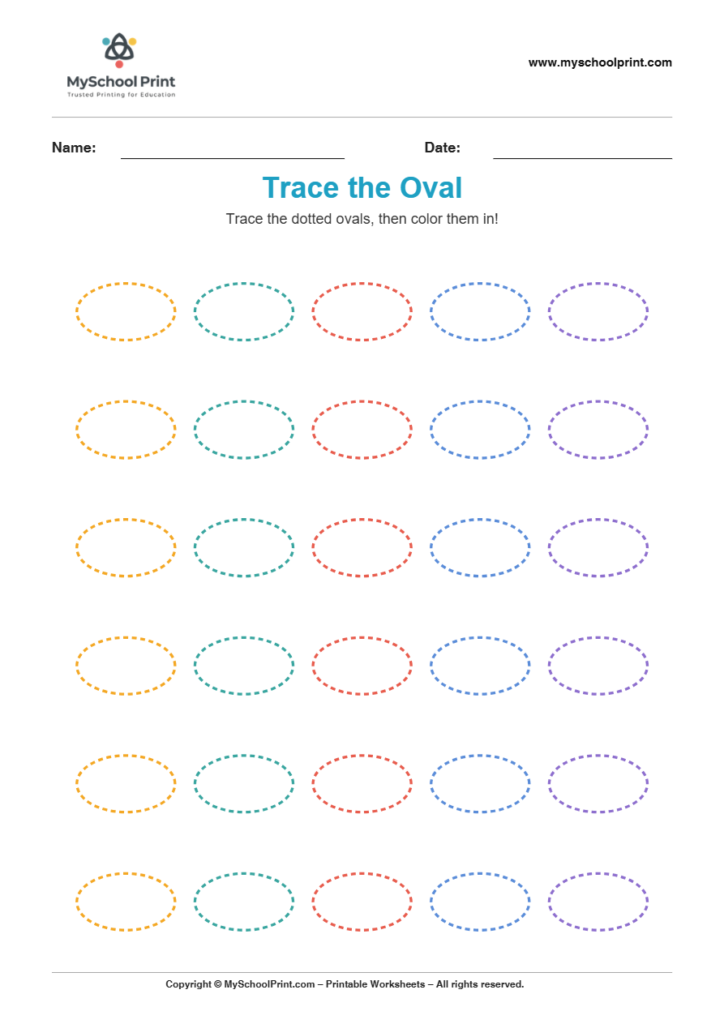 2d trace oval worksheet for kindergarten kids