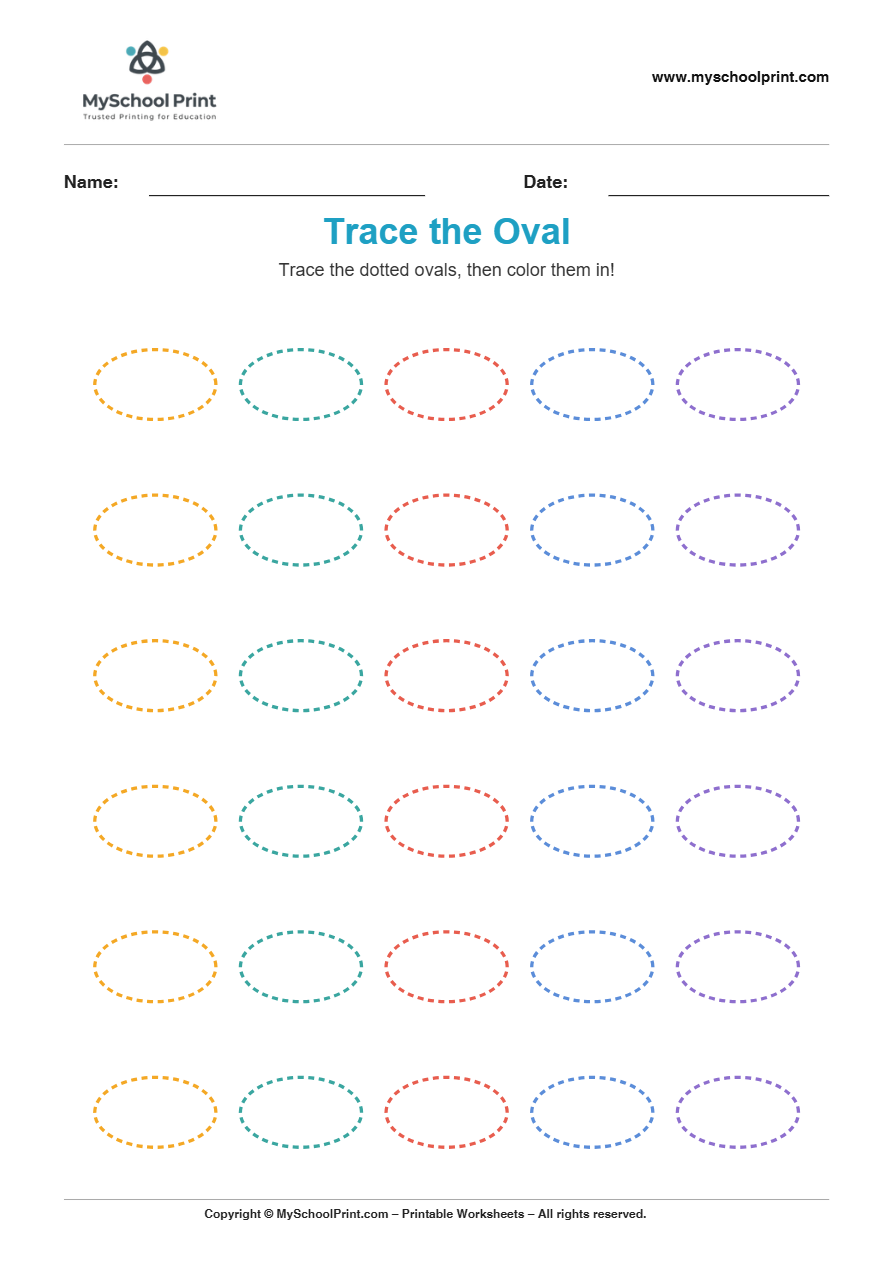 2d trace oval worksheet for kindergarten kids