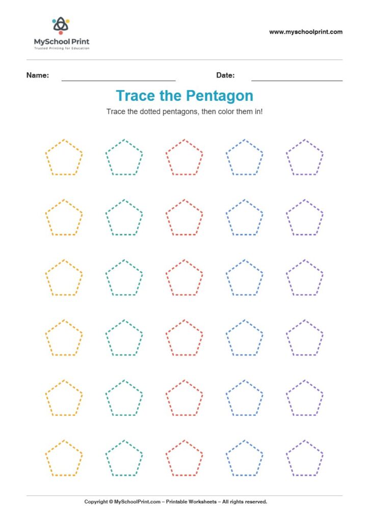 2d trace pentagon worksheet for kids