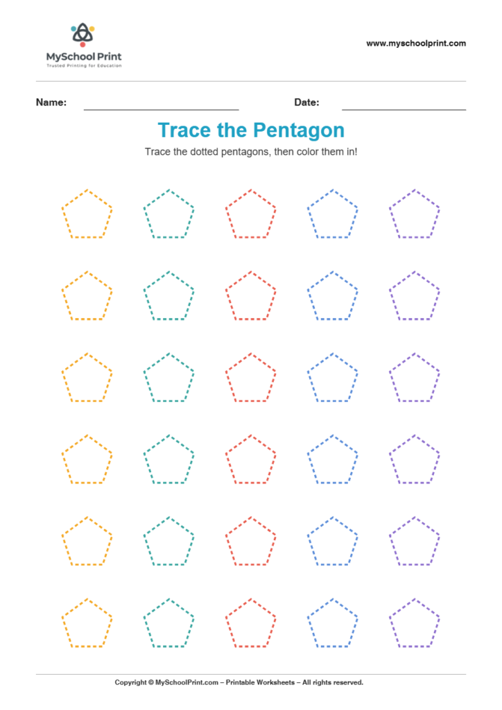 2d trace pentagon worksheet for kindergarten kids