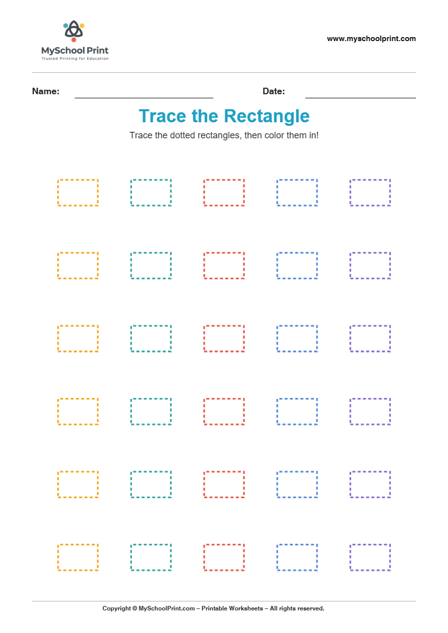 2d trace rectangle worksheet for kindergarten kids