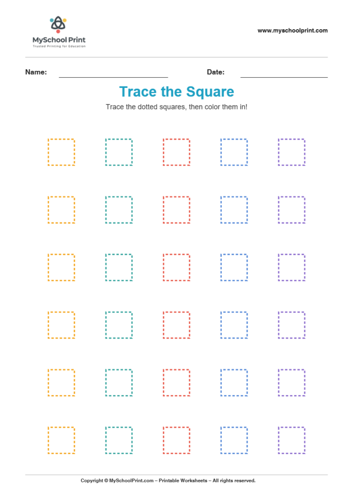 2d trace square worksheet for kindergarten kids