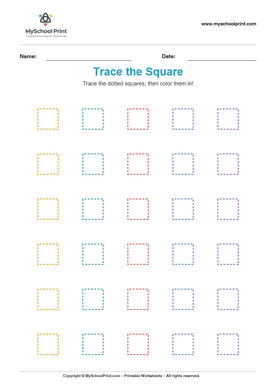 2d trace square worksheet for kids