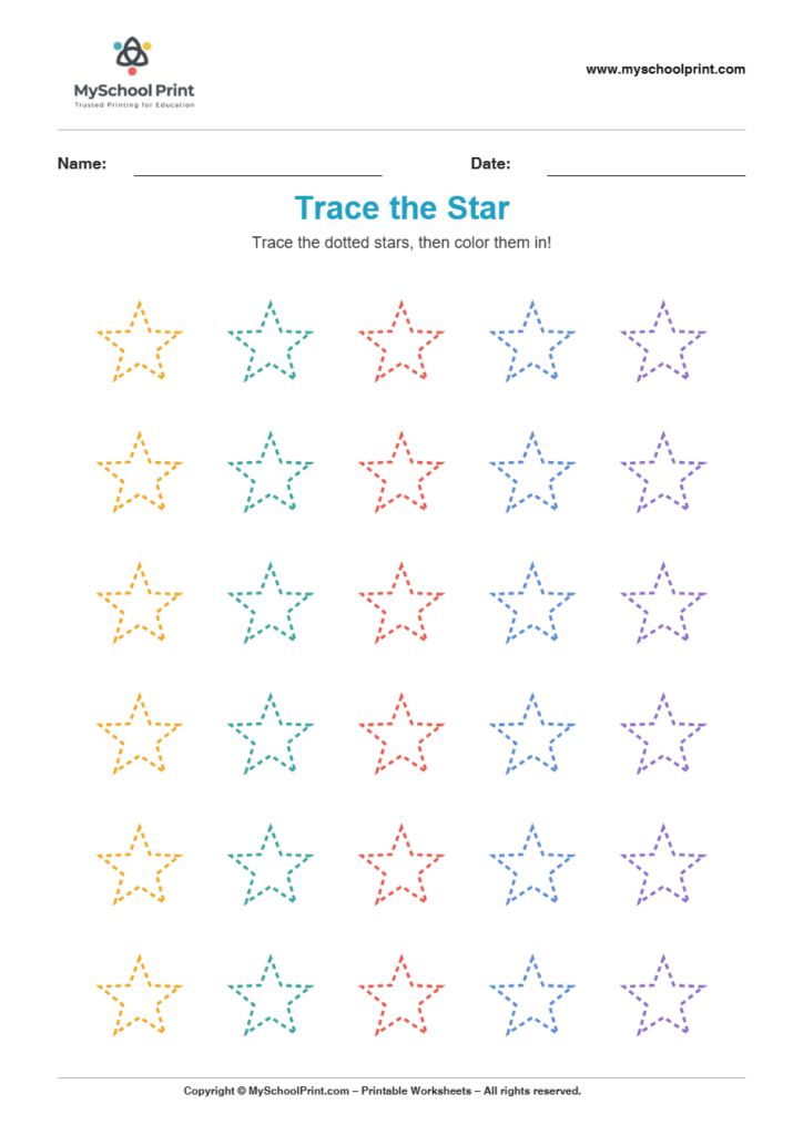 2d trace star worksheet for kindergarten kids