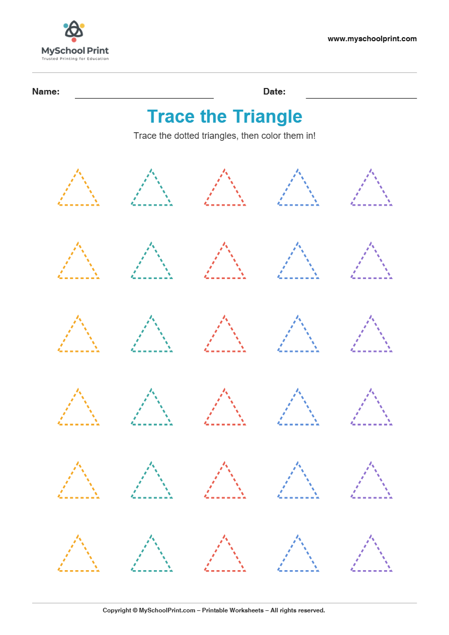2d trace triangle worksheet for kindergarten kids