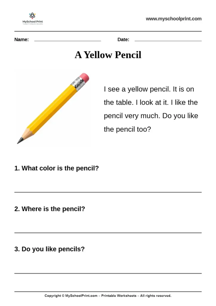 passage QA worksheet 30 for kindergarten reading practice