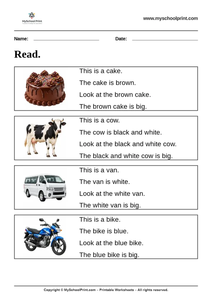 Simple English Reading Worksheet 30 for Kindergarten