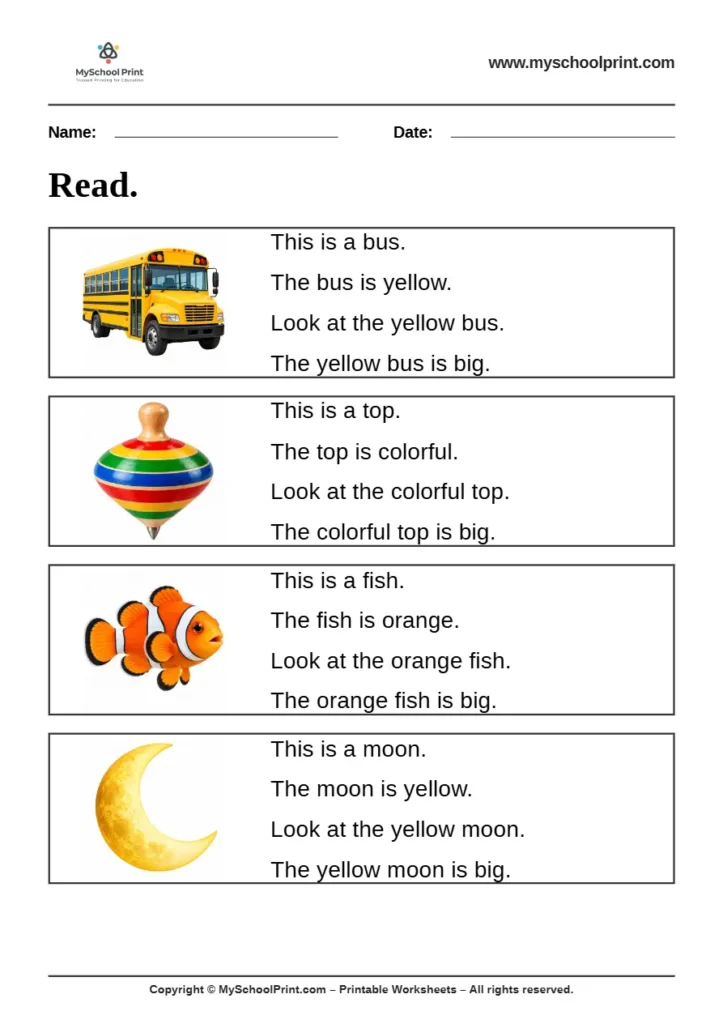 Simple English Reading Worksheet 31 for Kindergarten