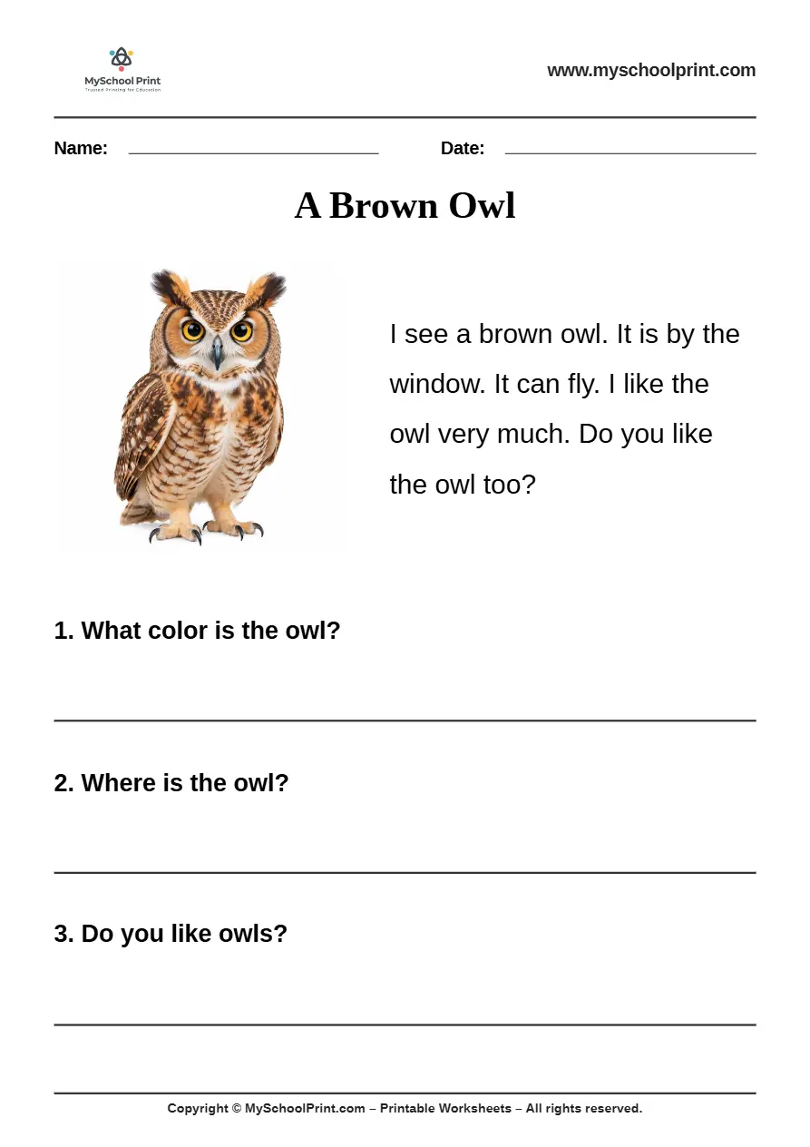 passage QA worksheet 32 for kindergarten reading practice