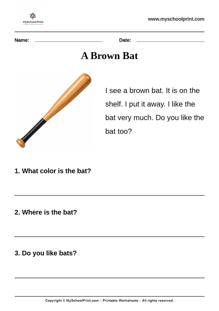 passage QA worksheet 33 for kindergarten reading practice
