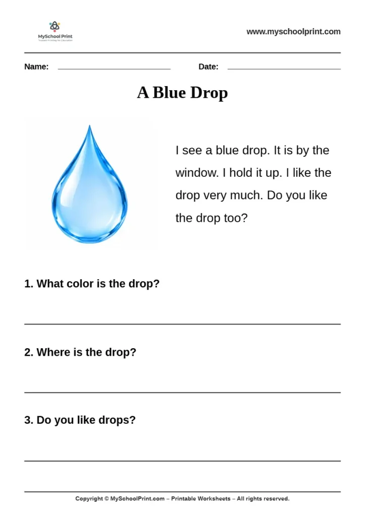 passage QA worksheet 46 for kindergarten reading practice