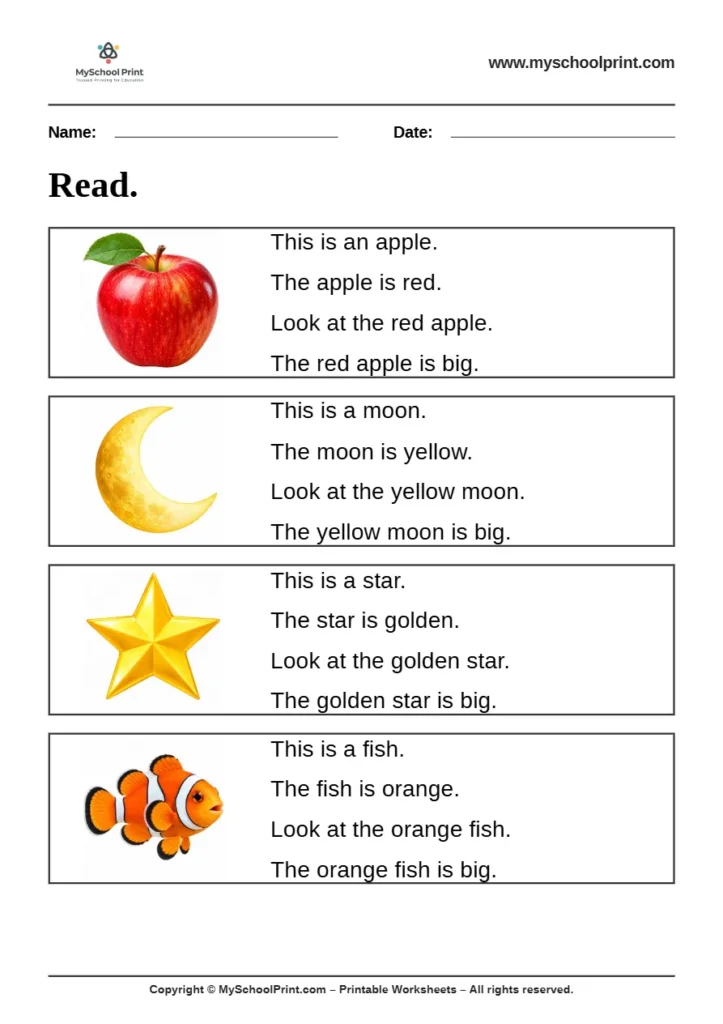 Simple English Reading Worksheet 49 for Kindergarten