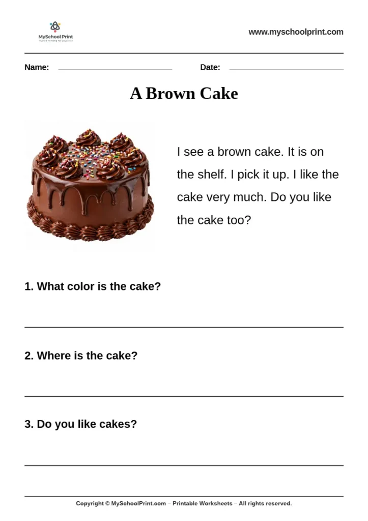 passage QA worksheet 50 for kindergarten reading practice