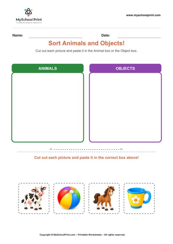 Cut and Paste Worksheet 52 for Kids