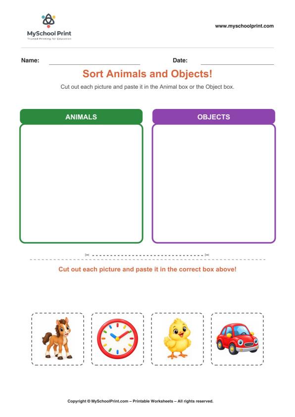 Cut and Paste Worksheet 56 for Kids