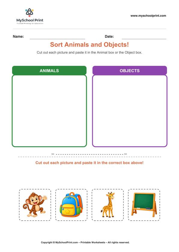 Cut and Paste Worksheet 58 for Kids