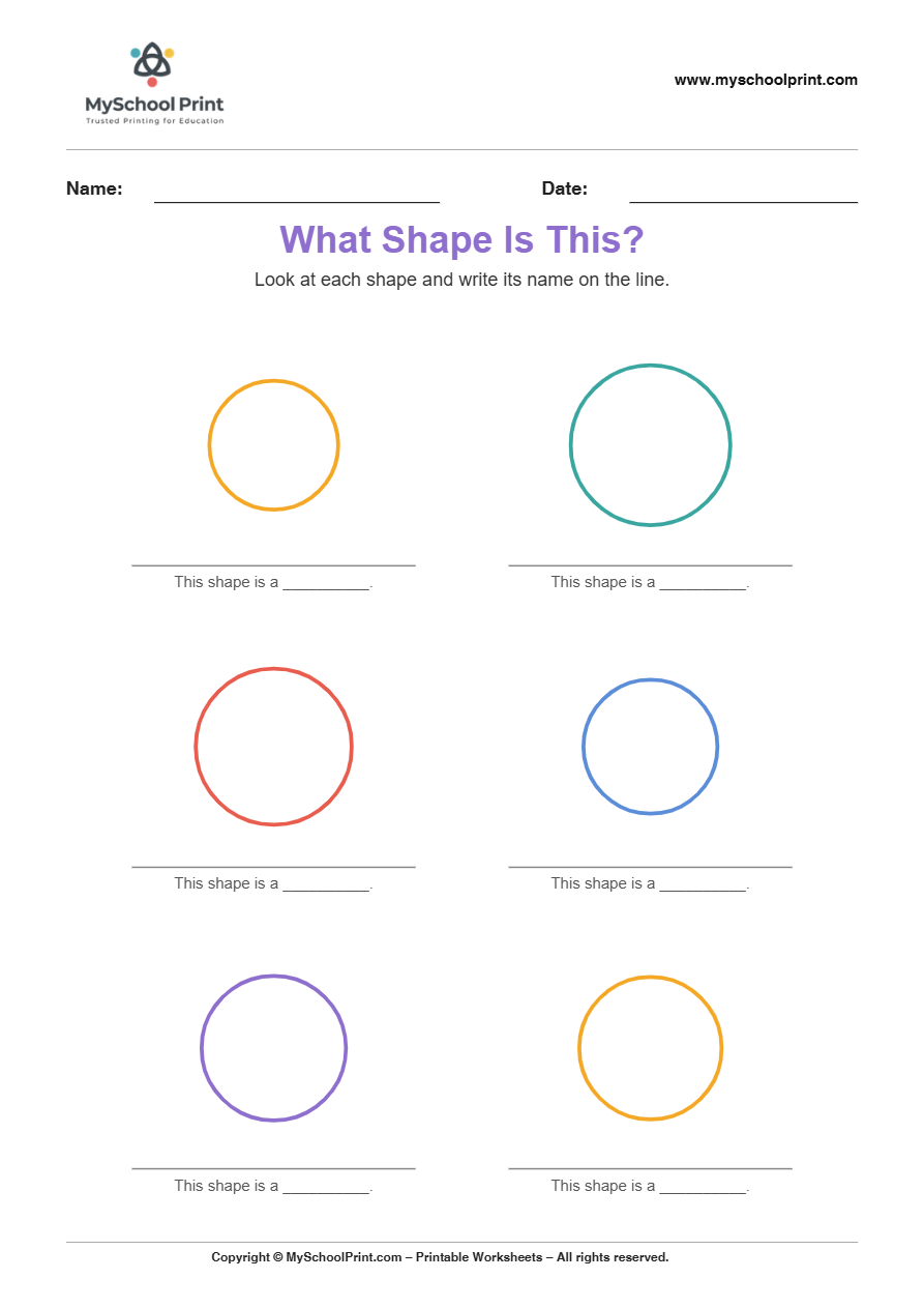 basic nameshape circle worksheet for kindergarten kids