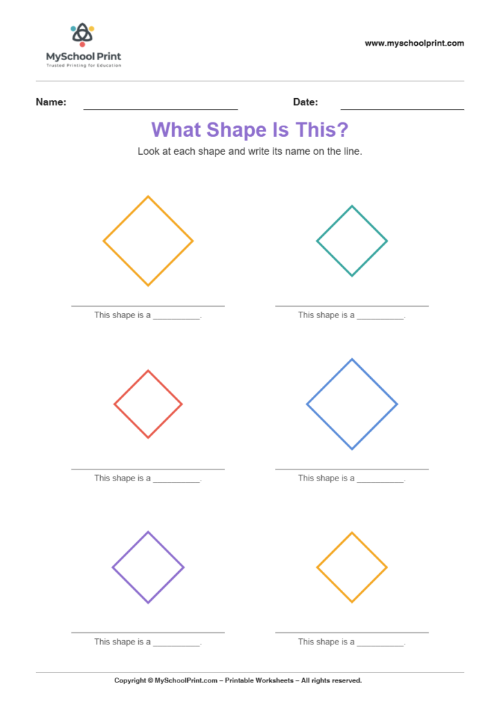 basic nameshape diamond worksheet for kindergarten kids