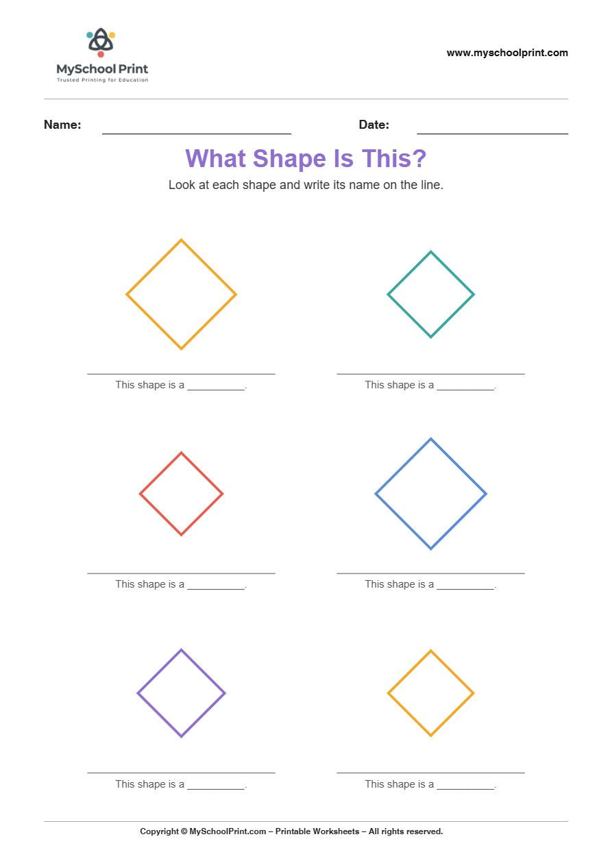 basic nameshape diamond worksheet for kindergarten kids