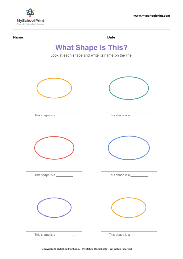basic nameshape oval worksheet for kindergarten kids