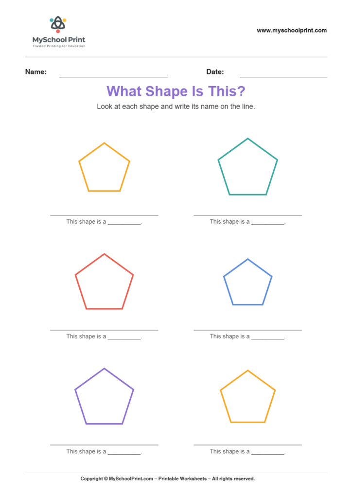 basic nameshape pentagon worksheet for kindergarten kids