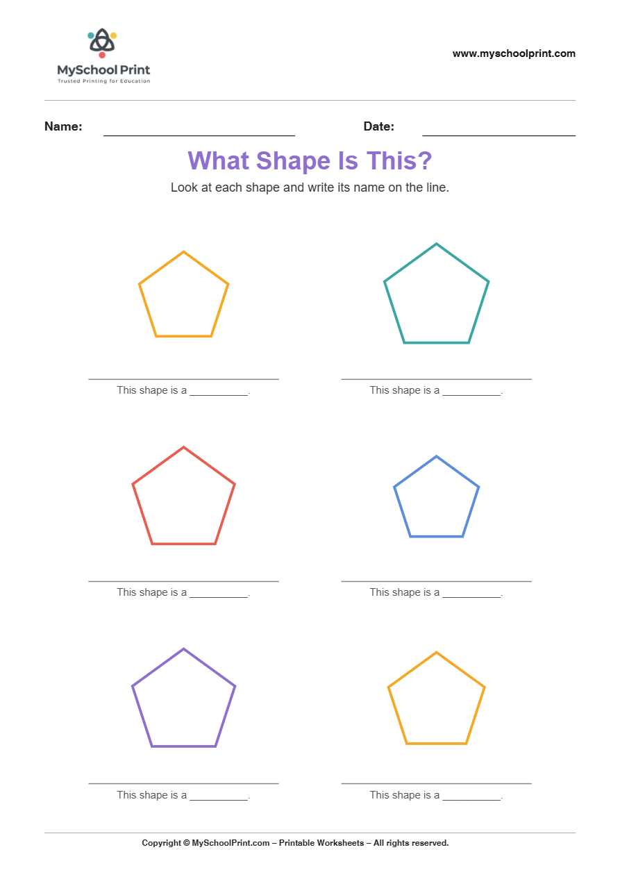 basic nameshape pentagon worksheet for kindergarten kids