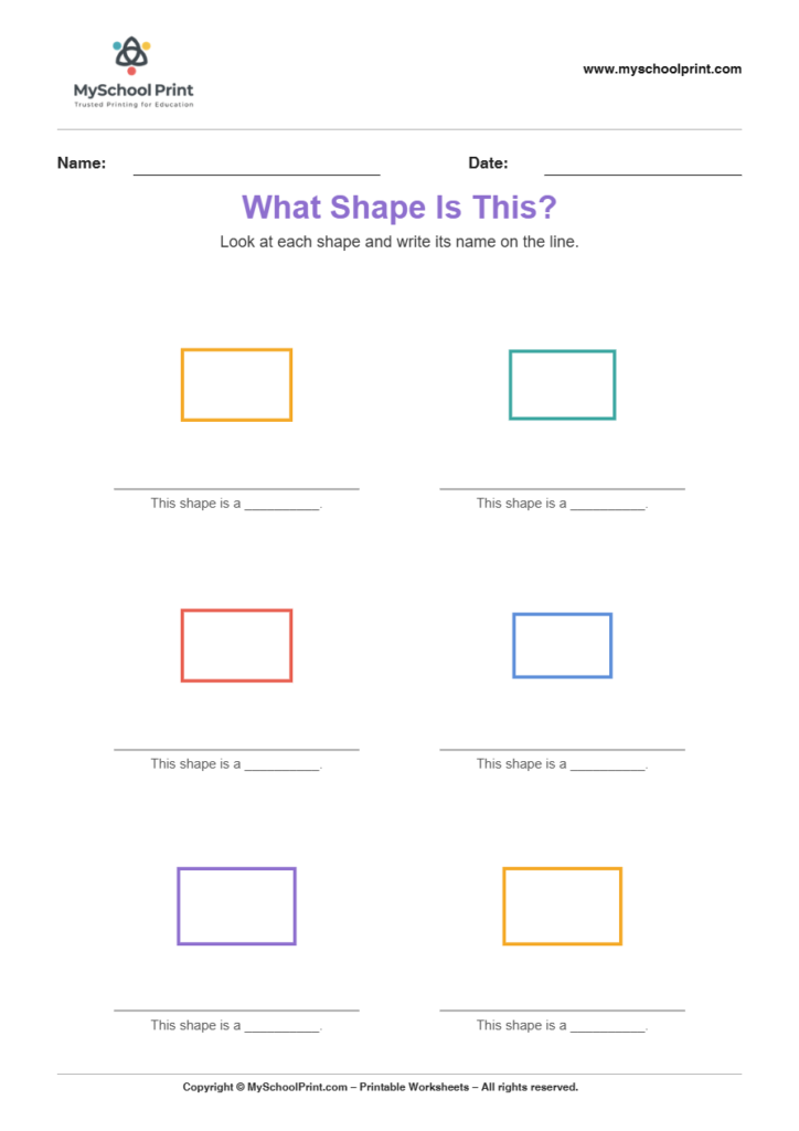 basic nameshape rectangle worksheet for kindergarten kids