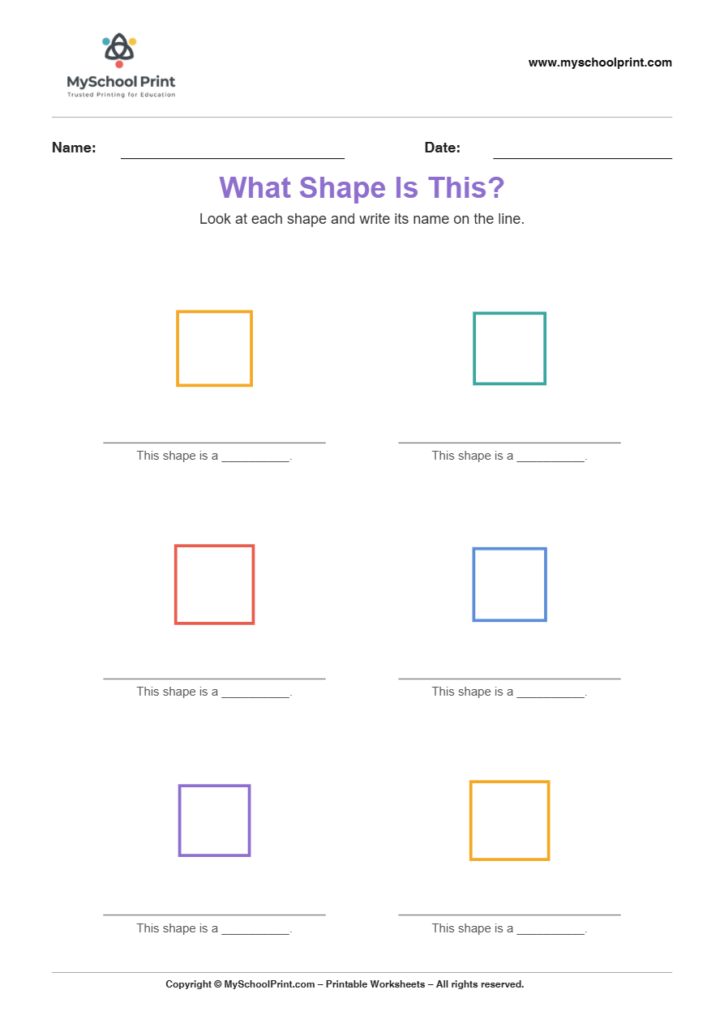 basic nameshape square worksheet for kindergarten kids