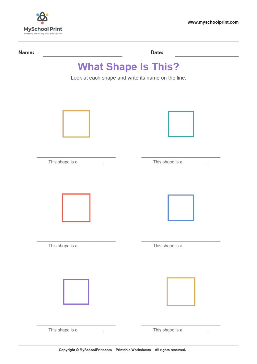 basic nameshape square worksheet for kindergarten kids