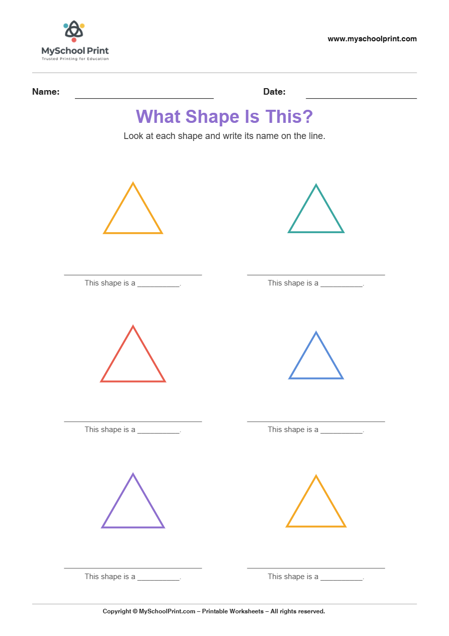 basic nameshape triangle worksheet for kindergarten kids