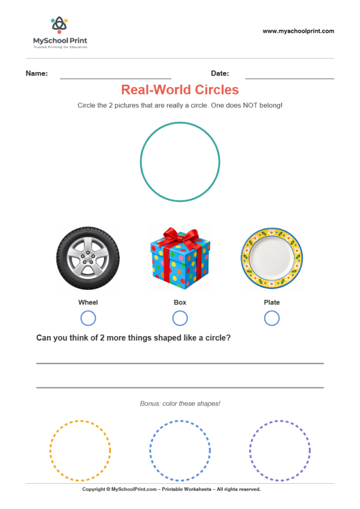 basic realworld circle worksheet for kindergarten kids
