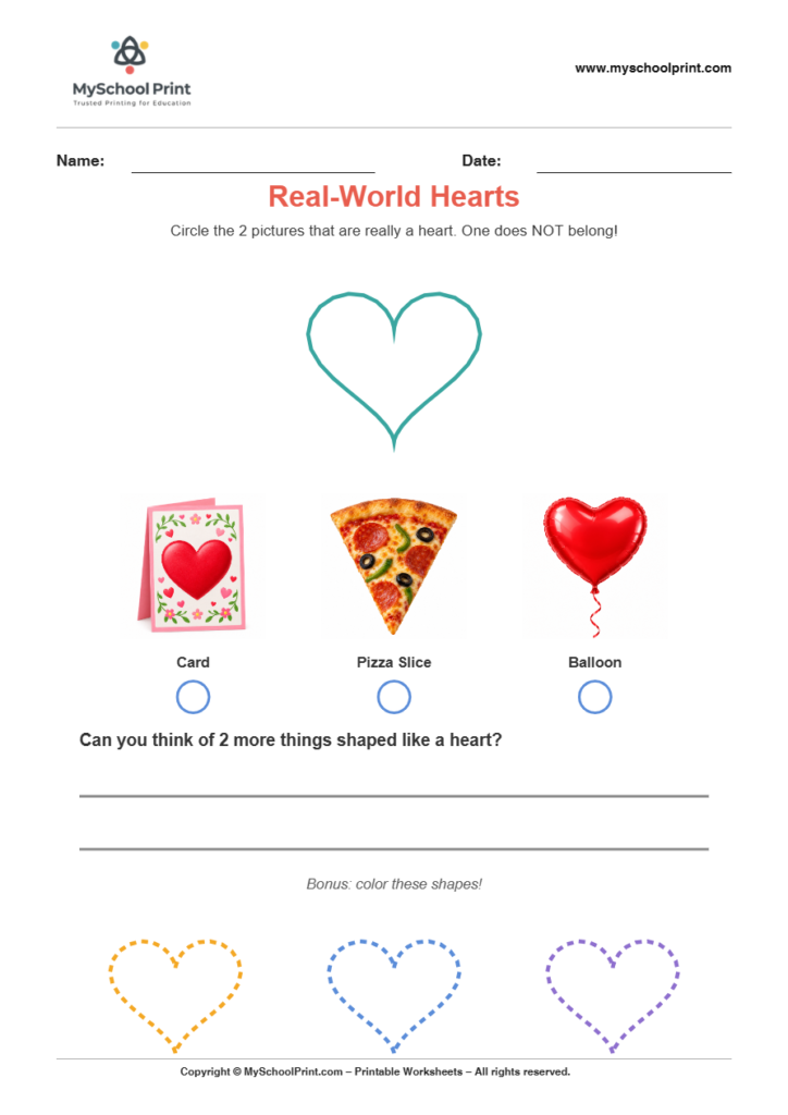 basic realworld heart worksheet for kindergarten kids