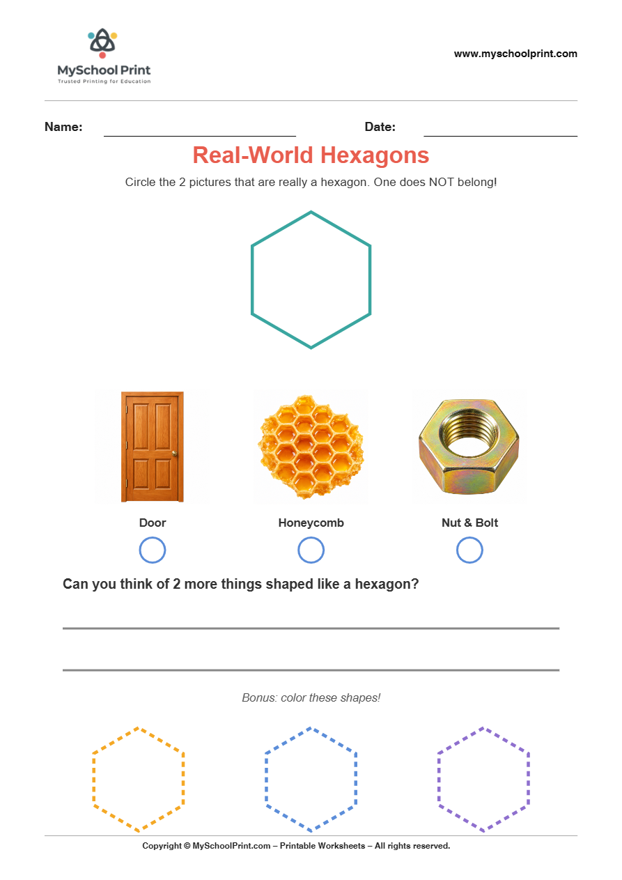 basic realworld hexagon worksheet for kindergarten kids