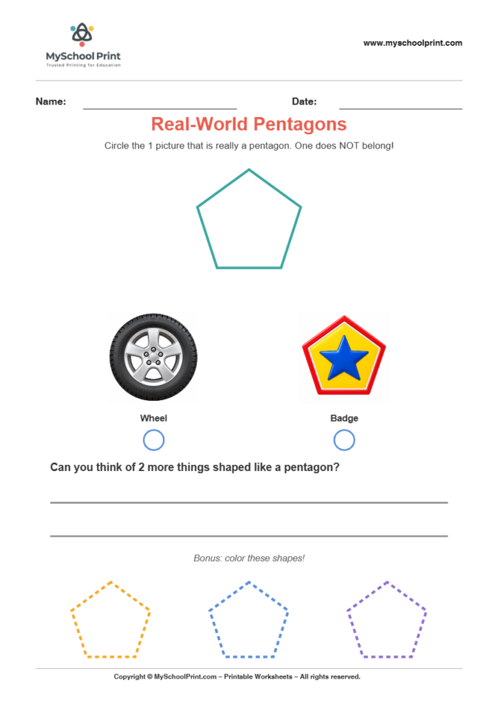 basic realworld pentagon worksheet for kindergarten kids