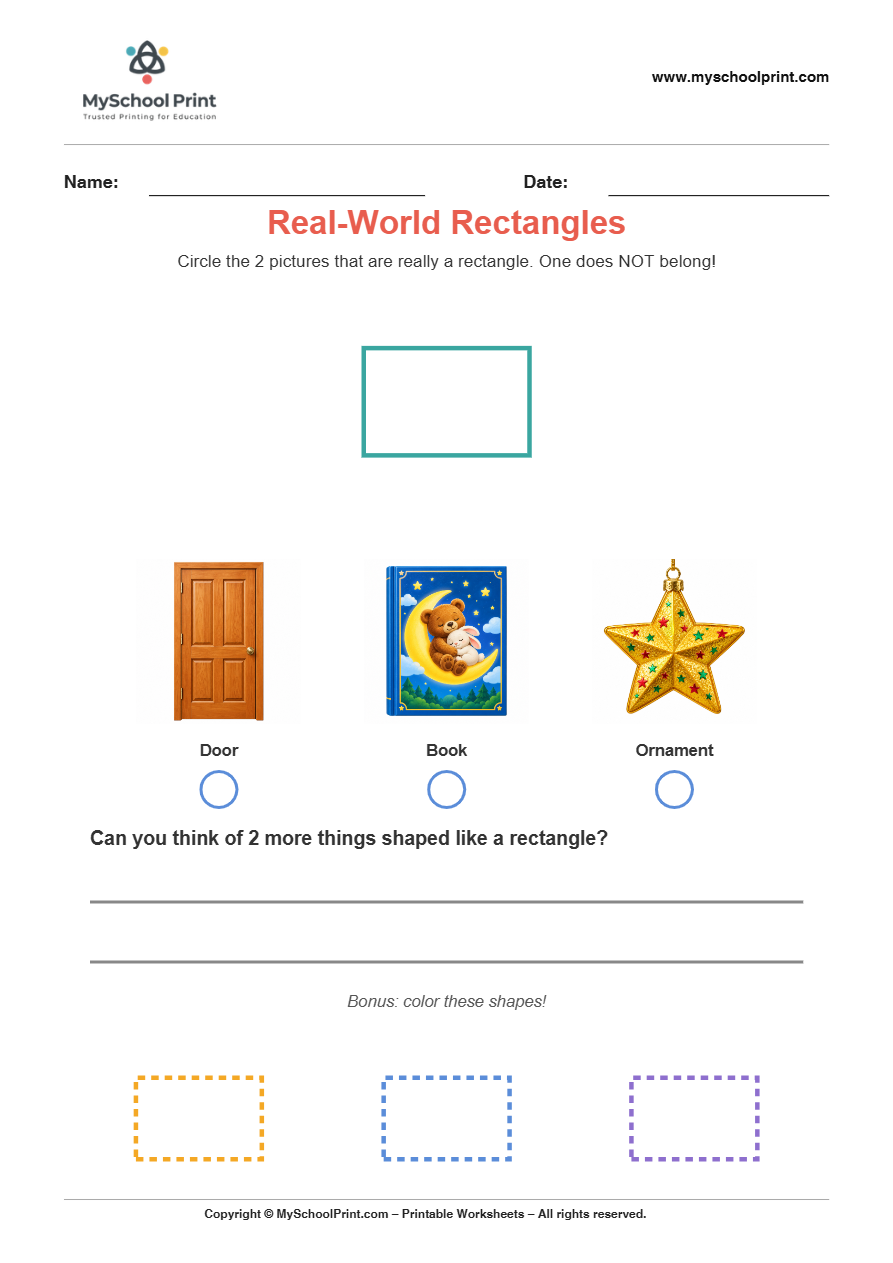 basic realworld rectangle worksheet for kindergarten kids