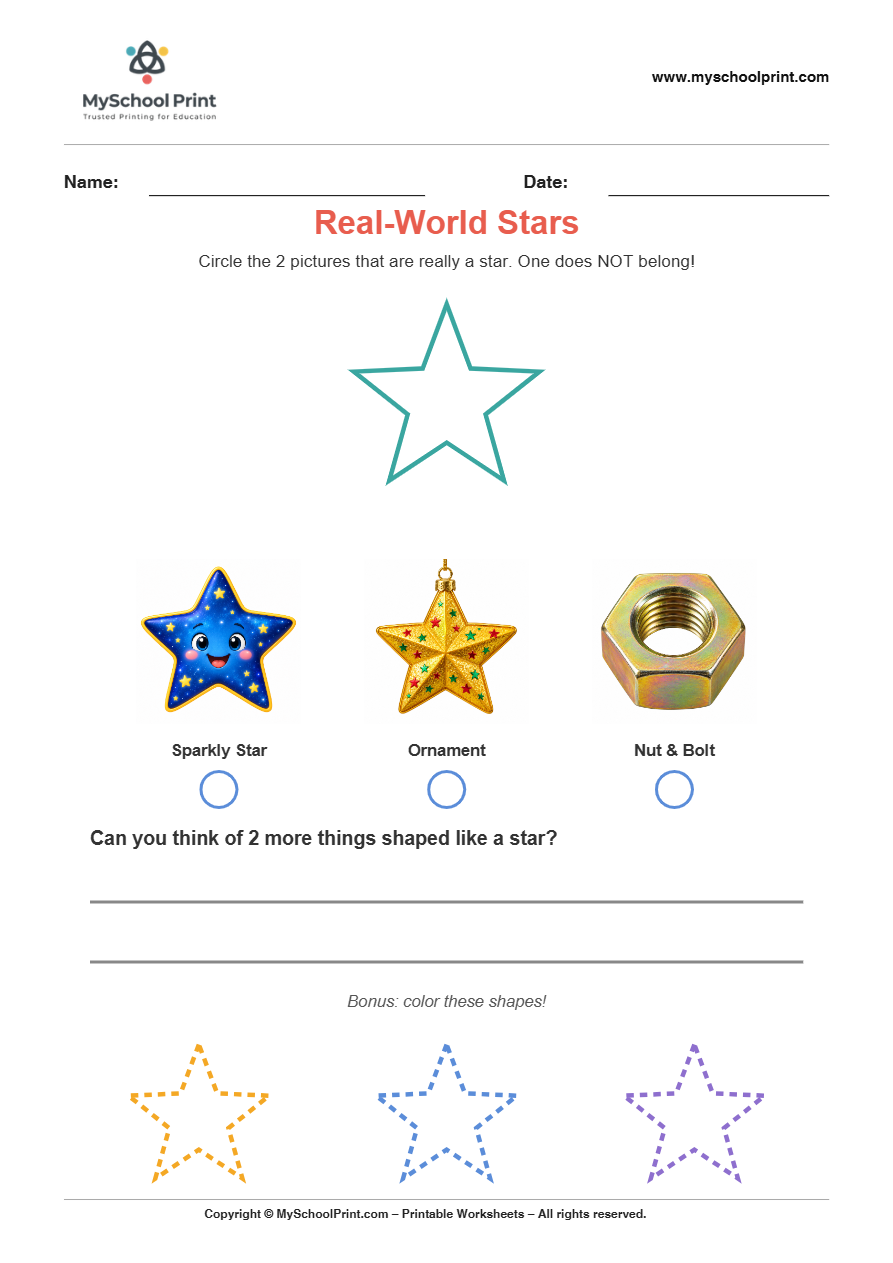 basic realworld star worksheet for kindergarten kids