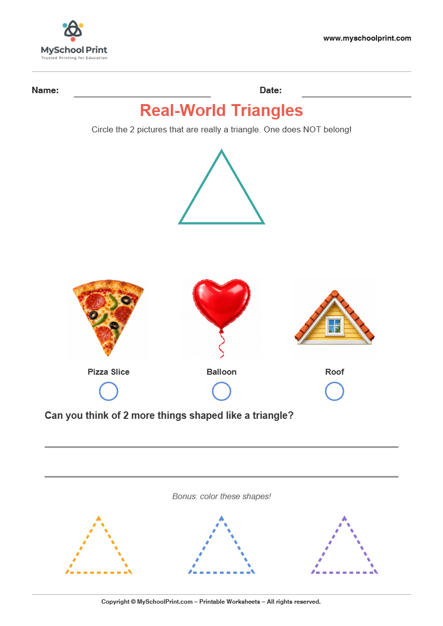 basic realworld triangle worksheet for kindergarten kids