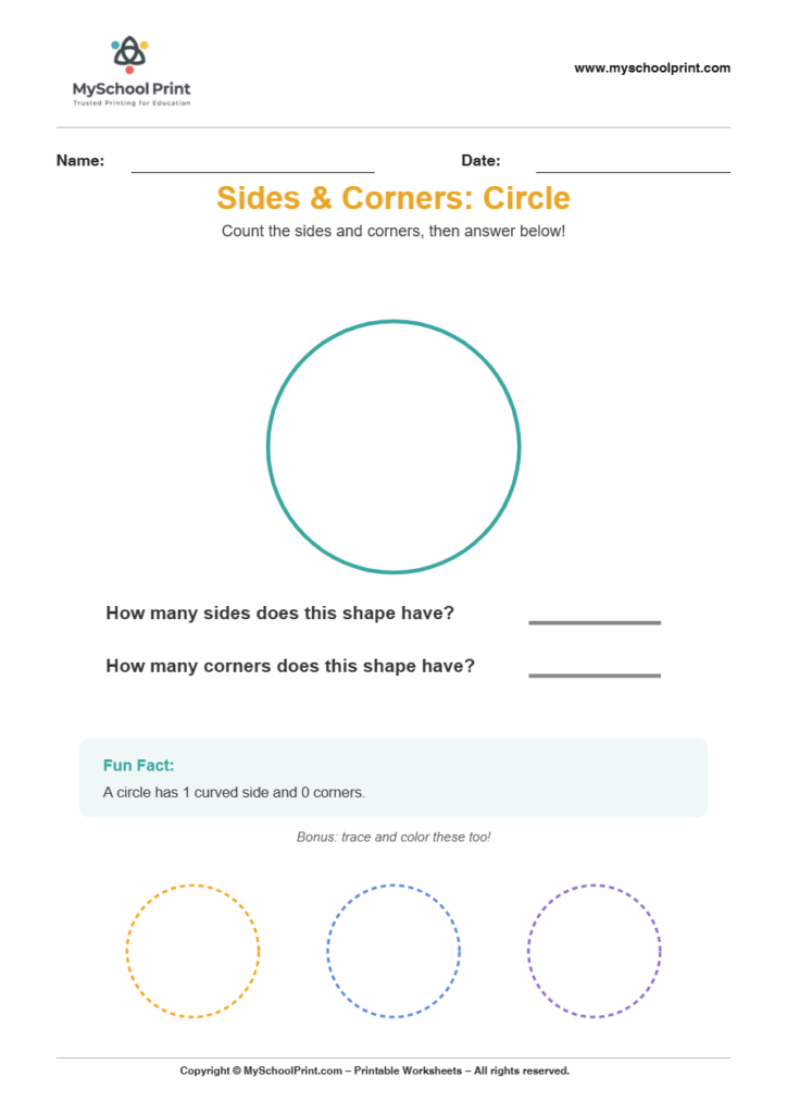 basic sidescorners circle worksheet for kindergarten kids