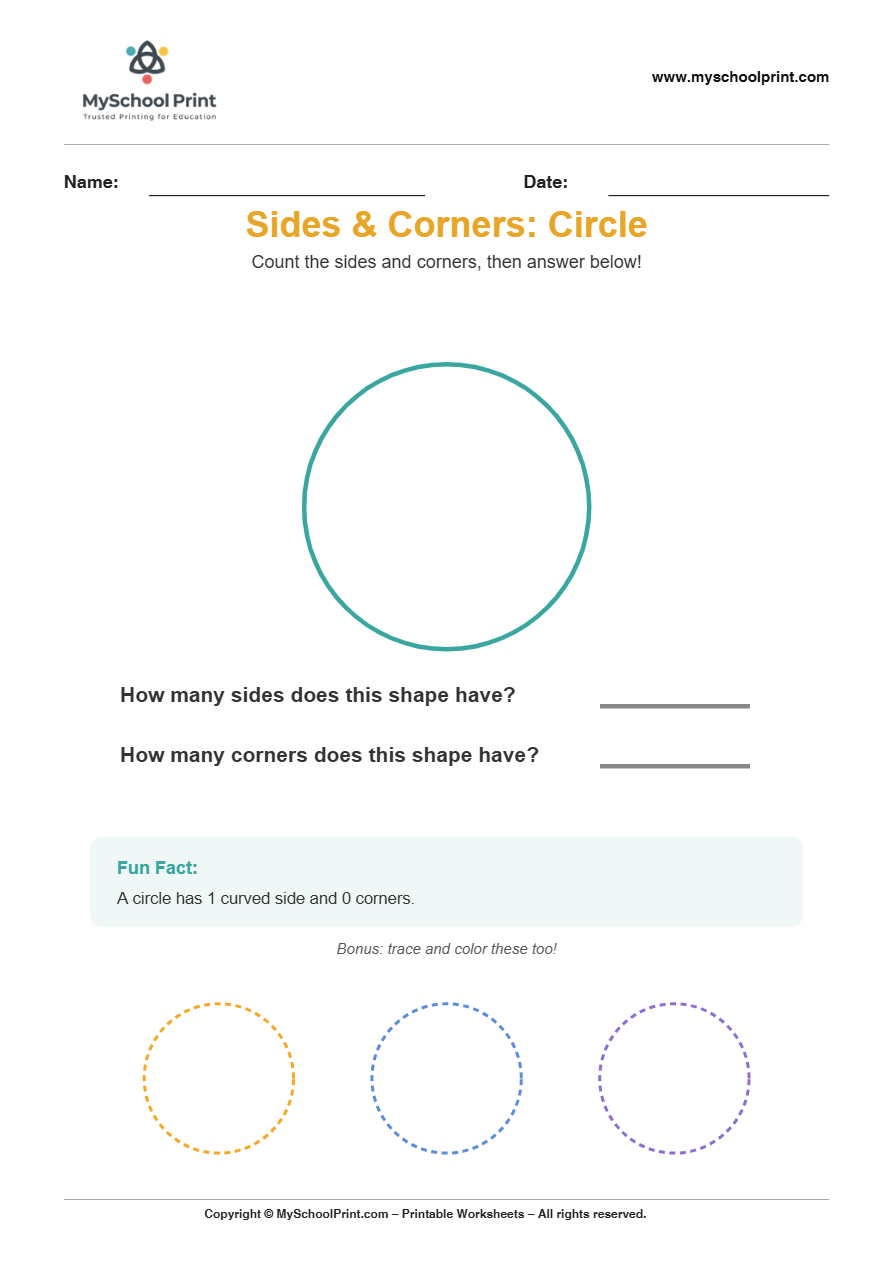 basic sidescorners circle worksheet for kindergarten kids