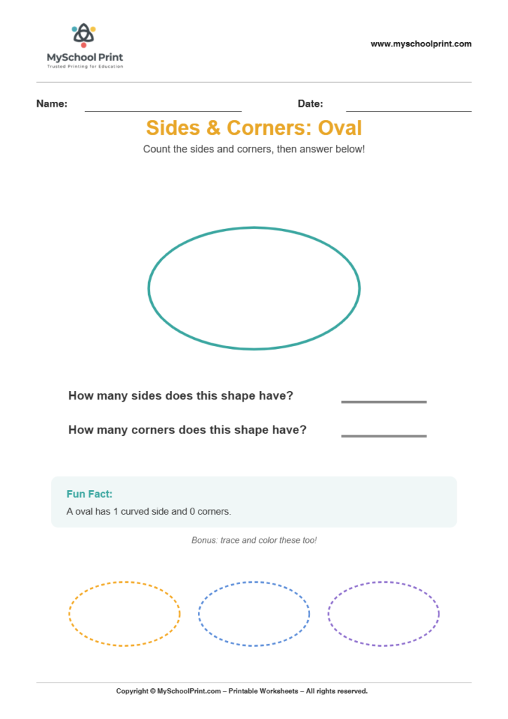 basic sidescorners oval worksheet for kindergarten kids