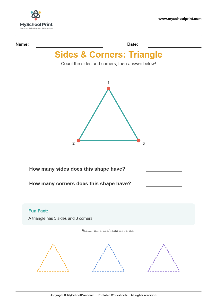 basic sidescorners triangle worksheet for kindergarten kids