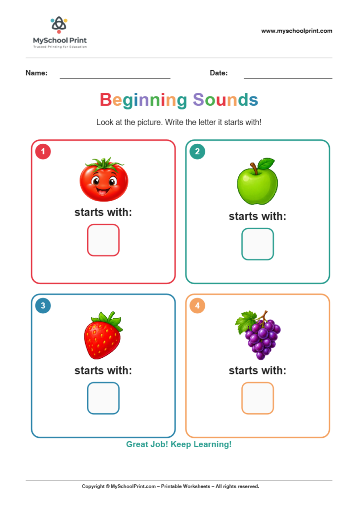 beginning sound worksheet 1 for kindergarten phonics