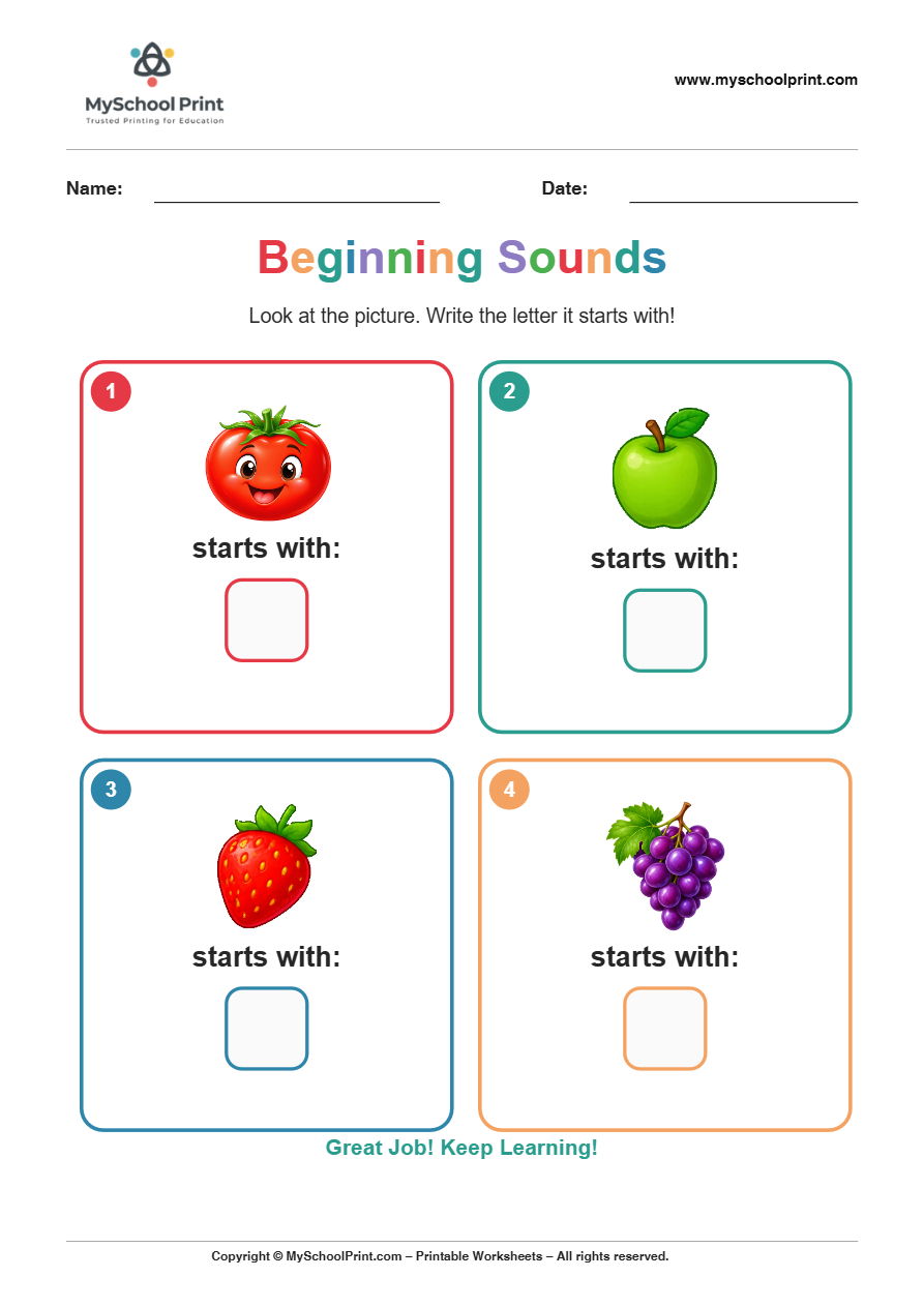 beginning sound worksheet 1 for kindergarten phonics