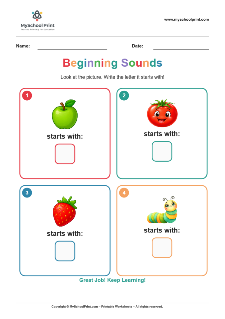 beginning sound worksheet 4 for kindergarten phonics