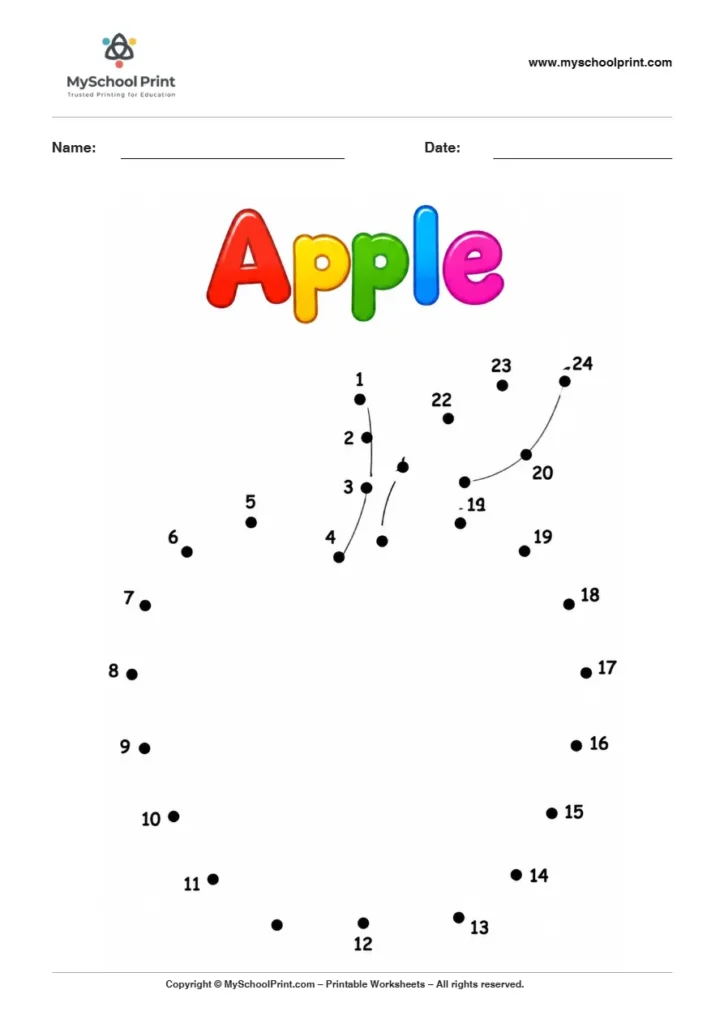 Apple dot to dot worksheet for kids