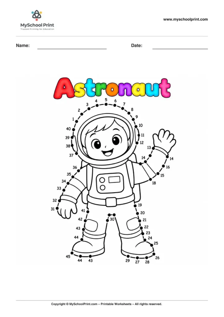 Dot to Dot Astronaut Coloring Worksheet for Kids