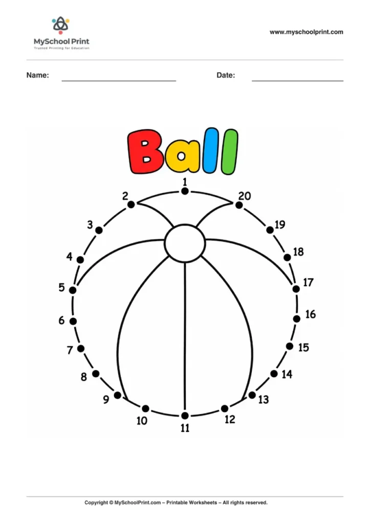 Dot to Dot Ball Coloring Worksheet for Kids
